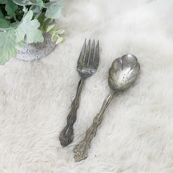 Vintage Antique International Silverplate Serving Fork and Spoon Set of 2 - Picture 1 of 4
